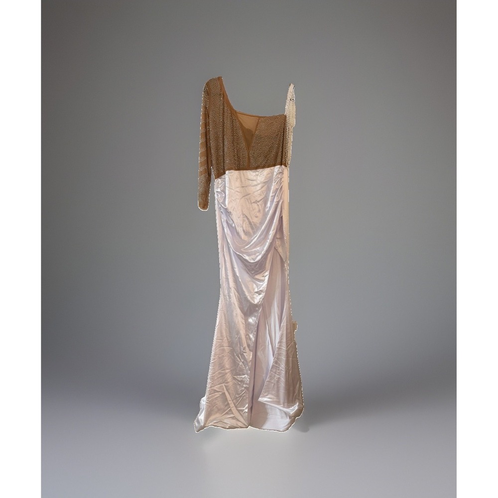 Old Hollywood Pearls Satin Sequin Large Formal Gown One-Shoulder Mermaid Dress